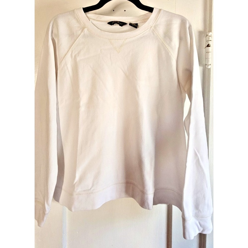 made in Singapore Eddie Bauer Y2K solid 100% cotton pullover woman Sz‎ L white